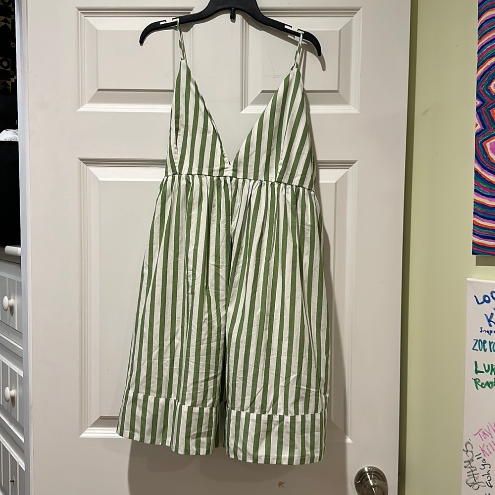 green and white stripe mini dress